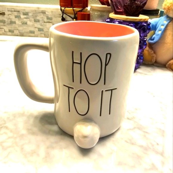 NWT RAE DUNN DINING EASTER BUNNY HOP TO IT WHITE, PINK CERAMIC MUG - Picture 7 of 12